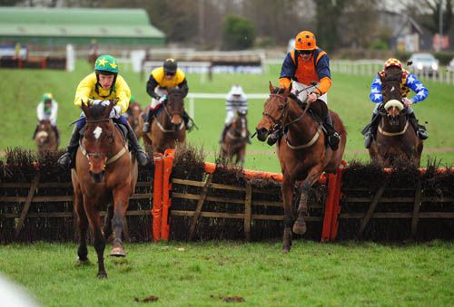 Howryafeelin (left) and Brian Cawley take the maiden hurdle
