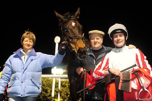 Joanna Morgan Paddy Burke and Pat Smullen after Sky Pilot won at Dundalk in March