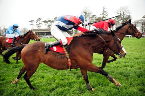 Ghareer (nearside) battled back to beat Forty Foot Tom at Gowran with Owennacurra Milan in 3rd