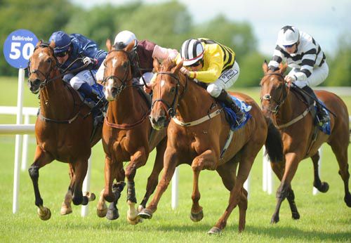 Ceol Rua (yellow) gets the better of Cnoc Na Sioga (center) and Sword Of Destiny (rail)