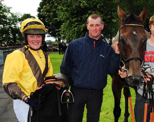 Linzi Dowdall, Tony Mulholland and Polish Partisan after their win in the last