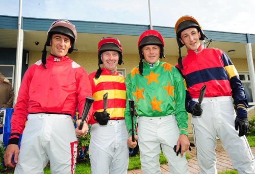 Davy Russell, David Casey, Shay Barry and Eddie O'Connell before the four runner hurdle race at Tramore