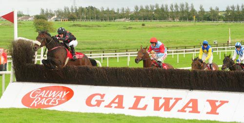 Imperial Shabra leads over the last at Galway