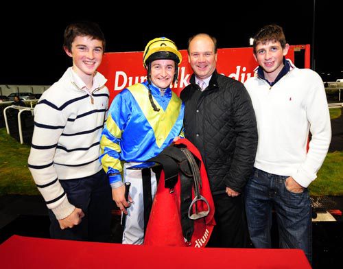 Michael Halford with his three winning jockeys Marc Monaghan, Shane Foley & Conor Hoban