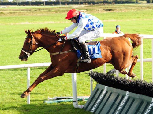 Acriveen (Adam O'Neill) throws a fine leap at the last