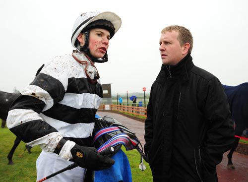 Joseph O'Brien and Eoin Doyle after the pair combined to score with Dusty Trail