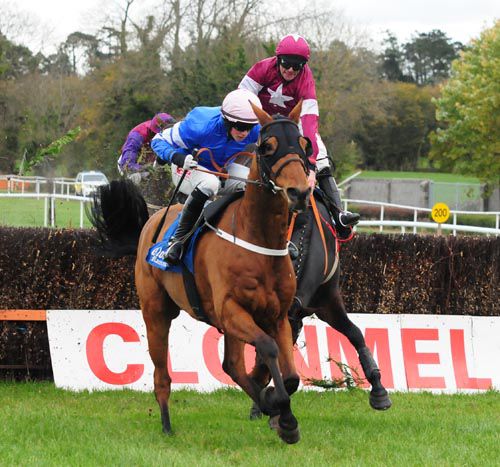 Deal Done goes on from Gates Of Rome (bad mistake) at the last fence in Clonmel