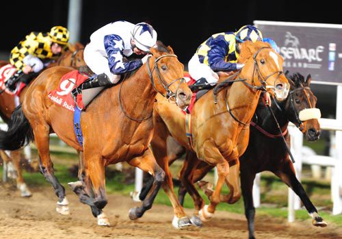 Zalty (nearside) comes through to score at Dundalk