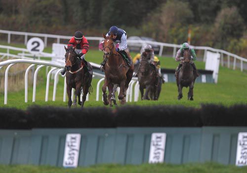 Inish Island (right) heads Moyas Charm going to the last in the second at Downpatrick