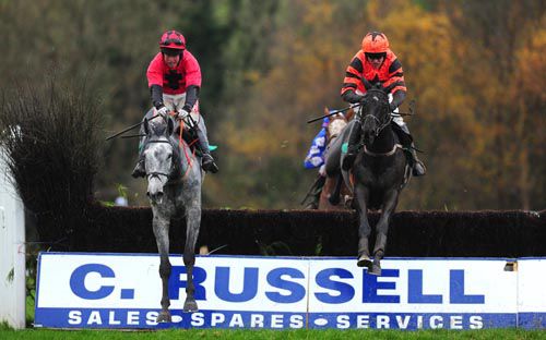 Jetson (right) and Jack Bene in action at Downpatrick