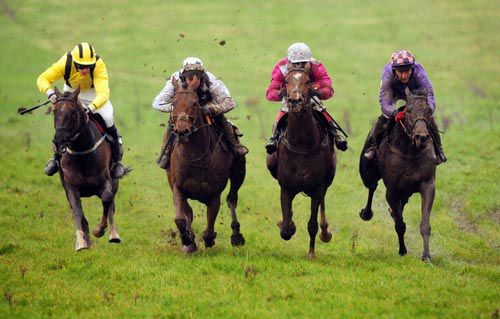 Bishopslough (right and in purple) keeps on best to score under Kevin Sheehan for trainer Tony Mullins