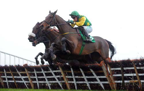 Busty Brown jumps the last under Paul Carberry