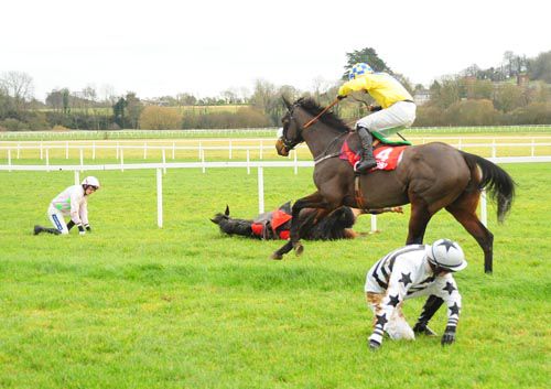Great Oak passes the fallers after the last at Cork