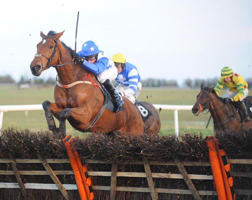Missie Ella jumps the last well to see off Thats The Dream (no.8) and Brian Who