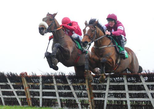 Cause Of Causes (left) and Midnight Game begin to slug it out at Navan