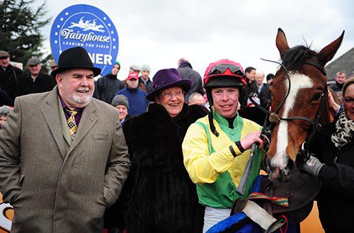 Owners Alan and Ann Potts and jockey Andrew Lynch with Juan De Gracia 
