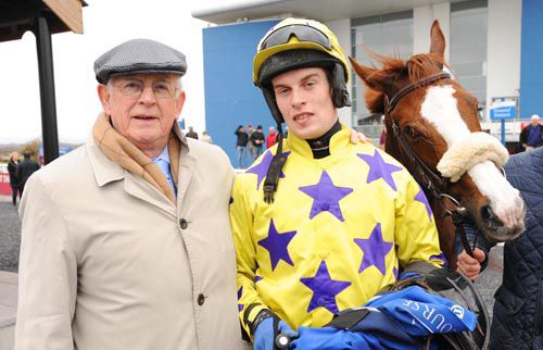Owner Frank McNulty and jockey Ben Dalton with Leah Claire