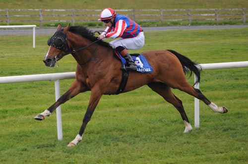 Benbecula with his eye-shields on, winning at Tramore