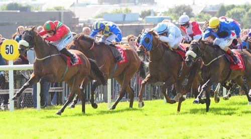 Northern Rocked, left, wins the valuable premier handicap at Galway