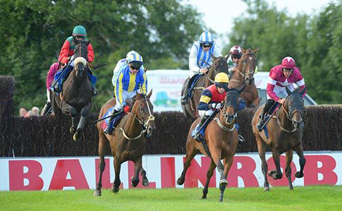 Pires (noseband, red sleeves) on his way to victory at Ballinrobe