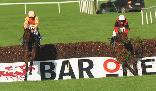 Twinlight, left, and Dylan Ross, who fell at the second last in Naas