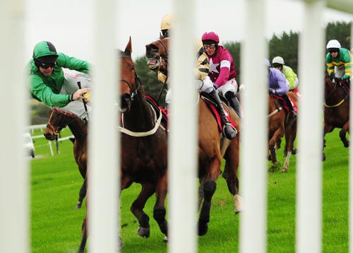 A great shot by Healy Racing graphically shows the drama at the 1st hurdle in the opener at Punchestown