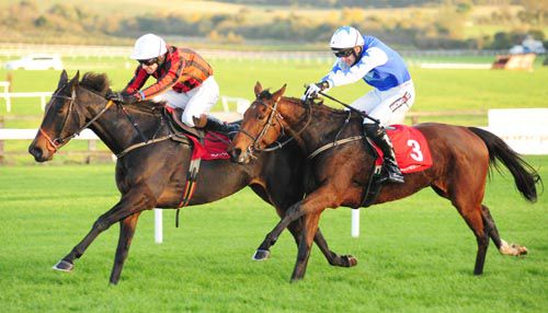 Elsie (David Mullins) & promoted winner Shesafoxylady (Patrick Mullins) fight it out in the last