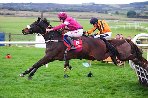 The Game Changer jumps the last ahead of Clonard Lad in Punchestown