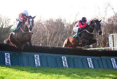 Winner Maple Valley Gold (Rachel Blackmore) left jumps the last with eventual runner-up Seancill Oir 