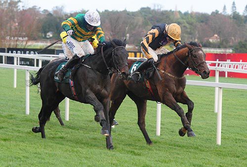 Plinth (left) pictured getting the better of Ivan Grozny at Leopardstown over Christmas