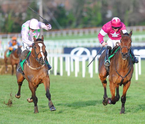 Zaidpour, left, starts to reel in Rule The World in Leopardstown