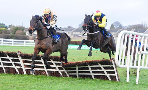 Briar Hill (left) jumps the last in front of Apache Jack