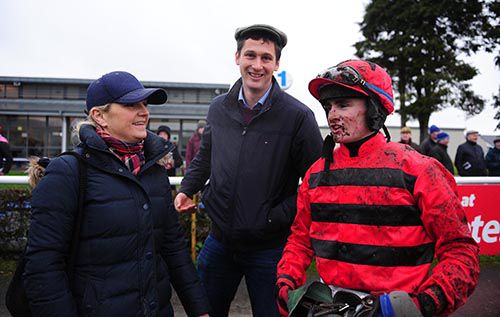 Happy connections of Glen Beg: trainer Liz Doyle with owner Ian Williams and jockey Kevin Sexton