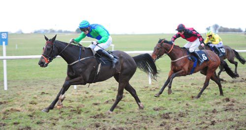 Whisper Rock (Kevin Power) was too good for Oneforlill (Michael Doran) with Table Tips in behind in the last at Thurles