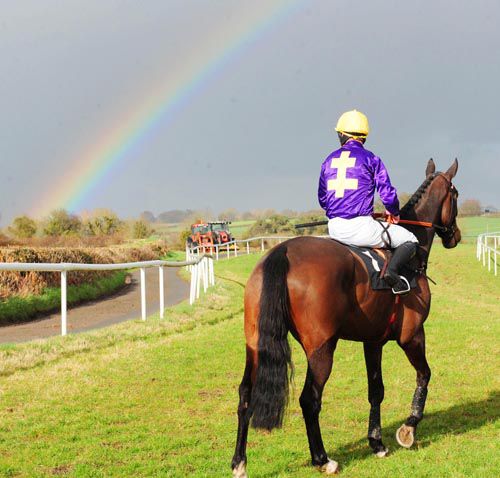 Davy Russell views a rainbow at Thurles aboard Prince Of Lombardy