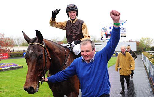 Moon Racer and Mark Lynch are led in by Michael Ronayne Junior after winning at Fairyhouse last April