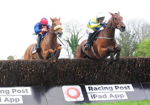 Burn And Turn (Robbie Power, right) leads at the last from She's Got Grit