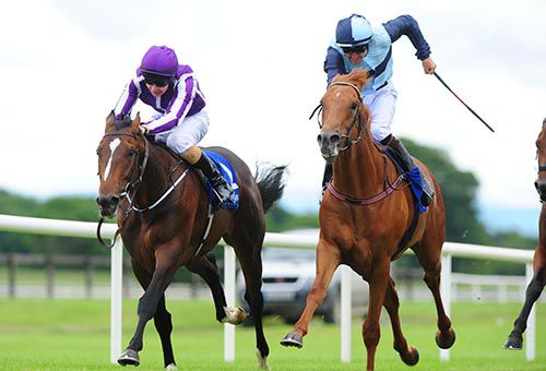 Cape Clear Island (left) is ridden out by Joseph O'Brien to just hold off Windsor Beach