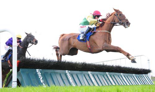 A Sizing Network (Jonathan Burke) clears the last from Crown Of Gold (Davy Russell)