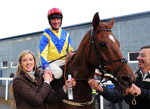Mary Louise Hallahan greets Davy Russell aboard Deano