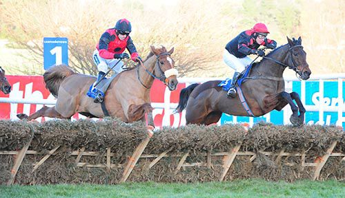 Mydor (left) challenges Archie Meade at the last