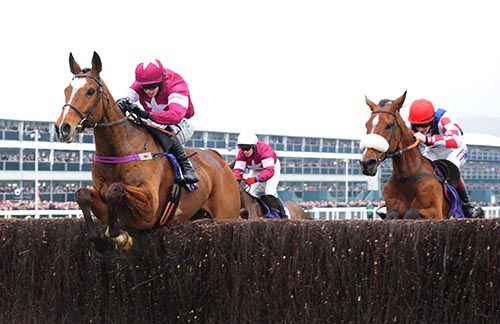 Don Poil (Bryan Cooper) jumps the last in the RSA Chase
