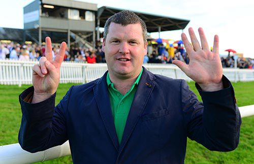 Gordon Elliott pictured after recording his seventh winner of the day