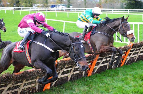 Stone Hard and Bryan Cooper (nearside) fended off Don't Touch It and Mark Walsh in race 3 at Gowran