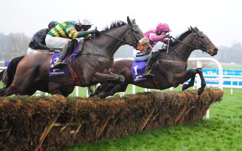 Tommy Treacy jumps the final flight in third behind A Toi Phil (maroon colours)
