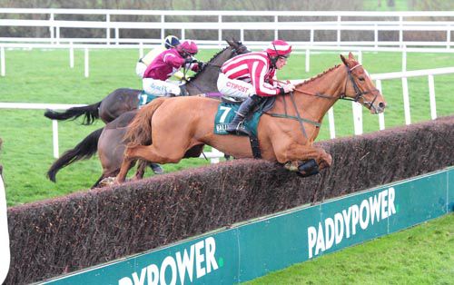 Zabana (Davy Russell) jumps the last to win at Leopardstown