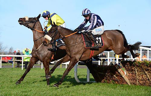 Steamboat Bill (nearest) gets the better jump at the last
