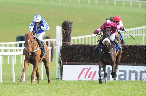 Avant Tout (left) is ridden out by Ruby Walsh to beat Lord Scoundrel and Bryan Cooper