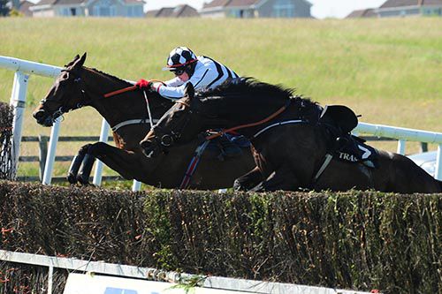 Royal Boru and Keith Donoghue clears a fence with the loose House Limit