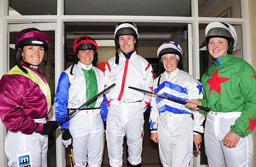 Johnny Barry (centre) outnumbered by ladies (L-R) Katie Walsh, Kate Harrington, Evanna McCutcheon & Phidelma Elvin 
